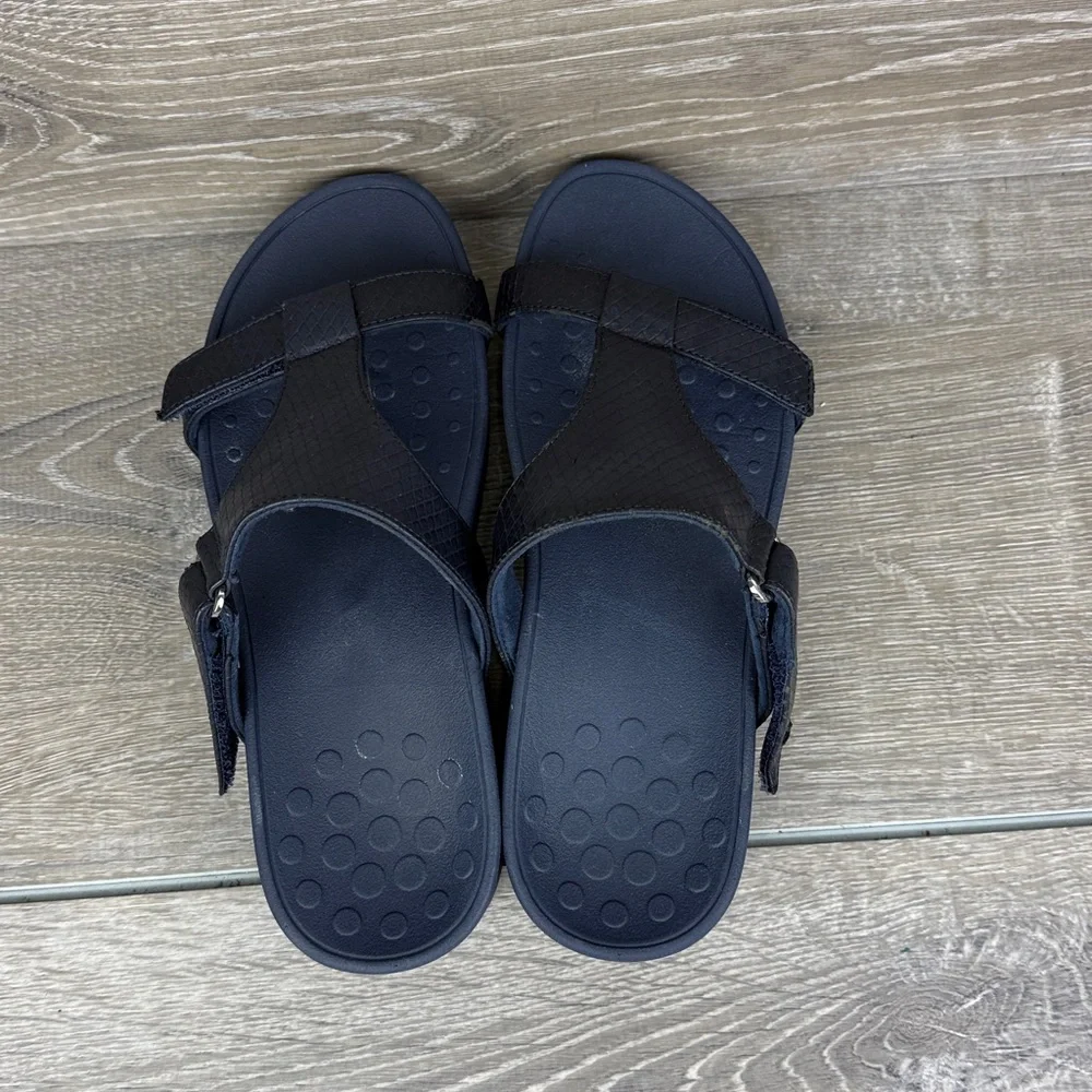 Vionic Ellie Navy Blue Snakeskin Women’s Sz 7 Hook & Loop Platform Sandals - Picture 5 of 10